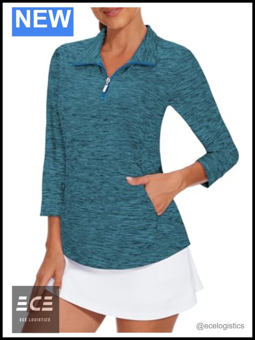 Viracy Womens Quick Dry 3/4 Sleeve Quarter Zip Golf Polo Shirt with Pocket